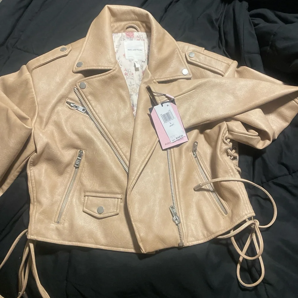 Avec Les Filles Light Brown Faux Leather Moto Jacket - Picture 1 of 4